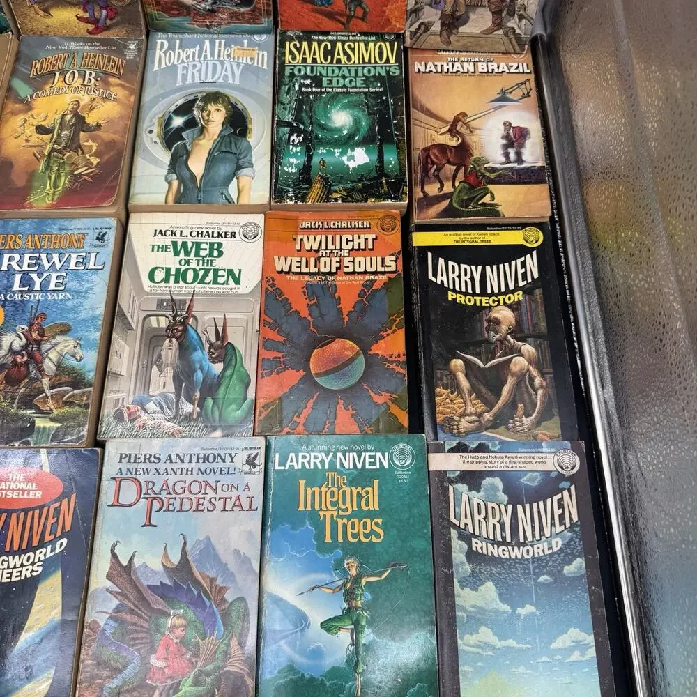 Huge Lot Of 38 Vtg Sci-fi Fantasy Books Del Rey Chalker McCaffrey Niven & More